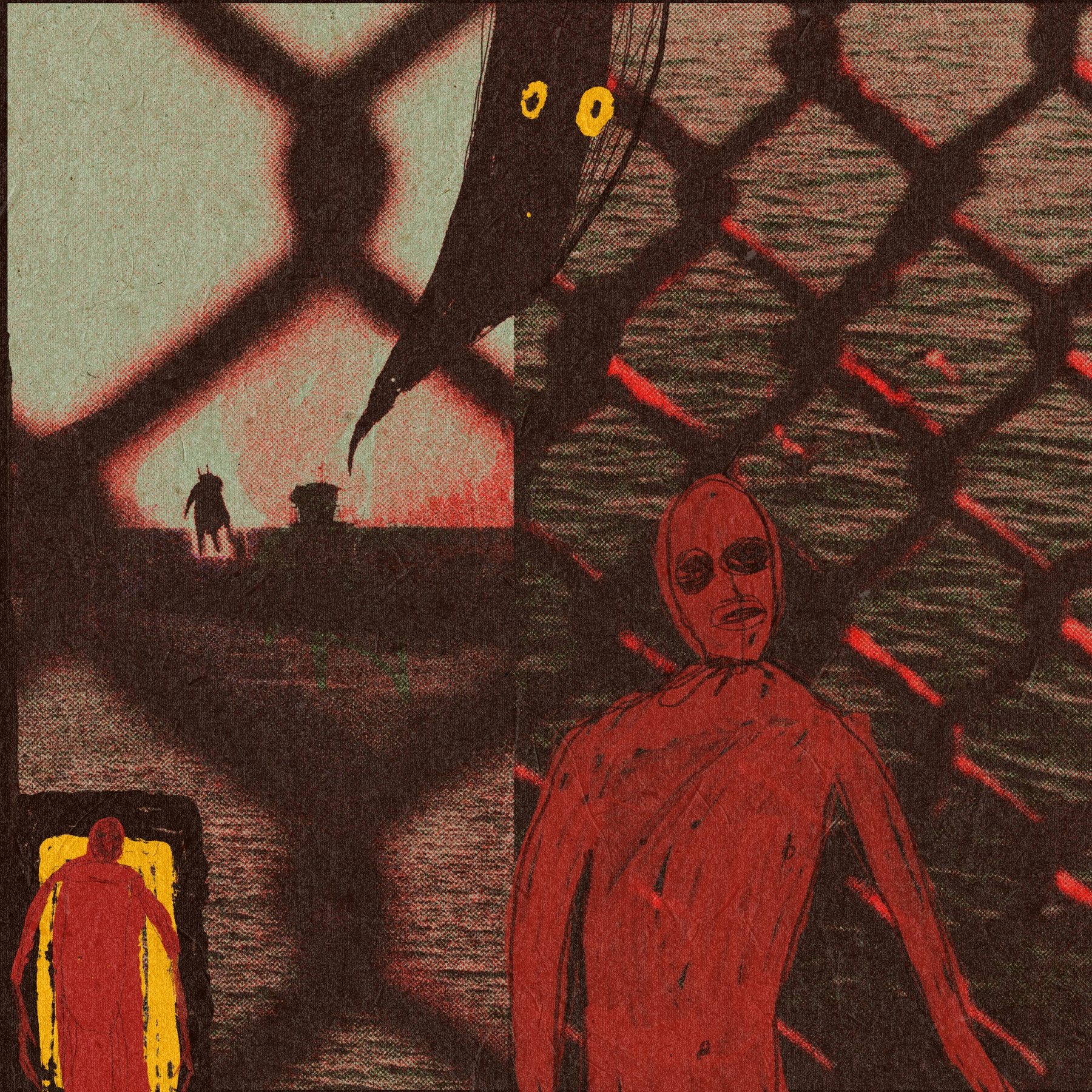 Dark red and black handmade illustration