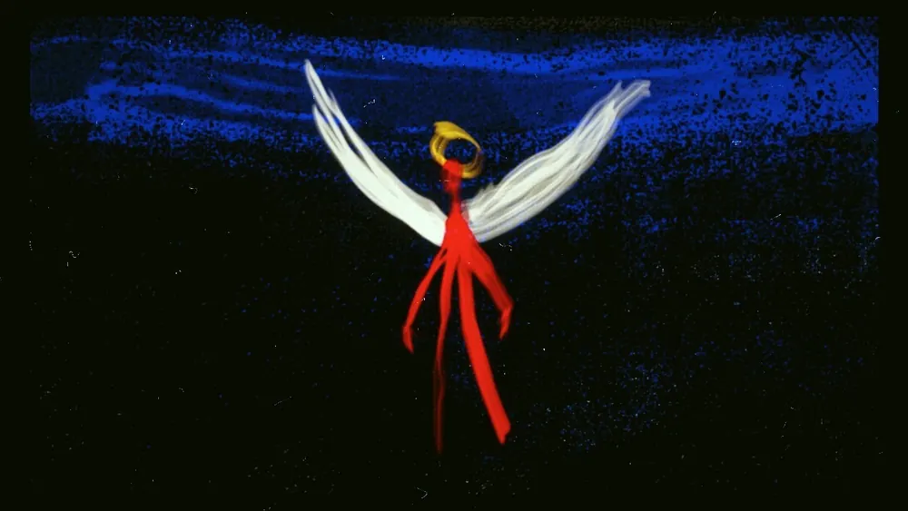 Red winged figure drawing