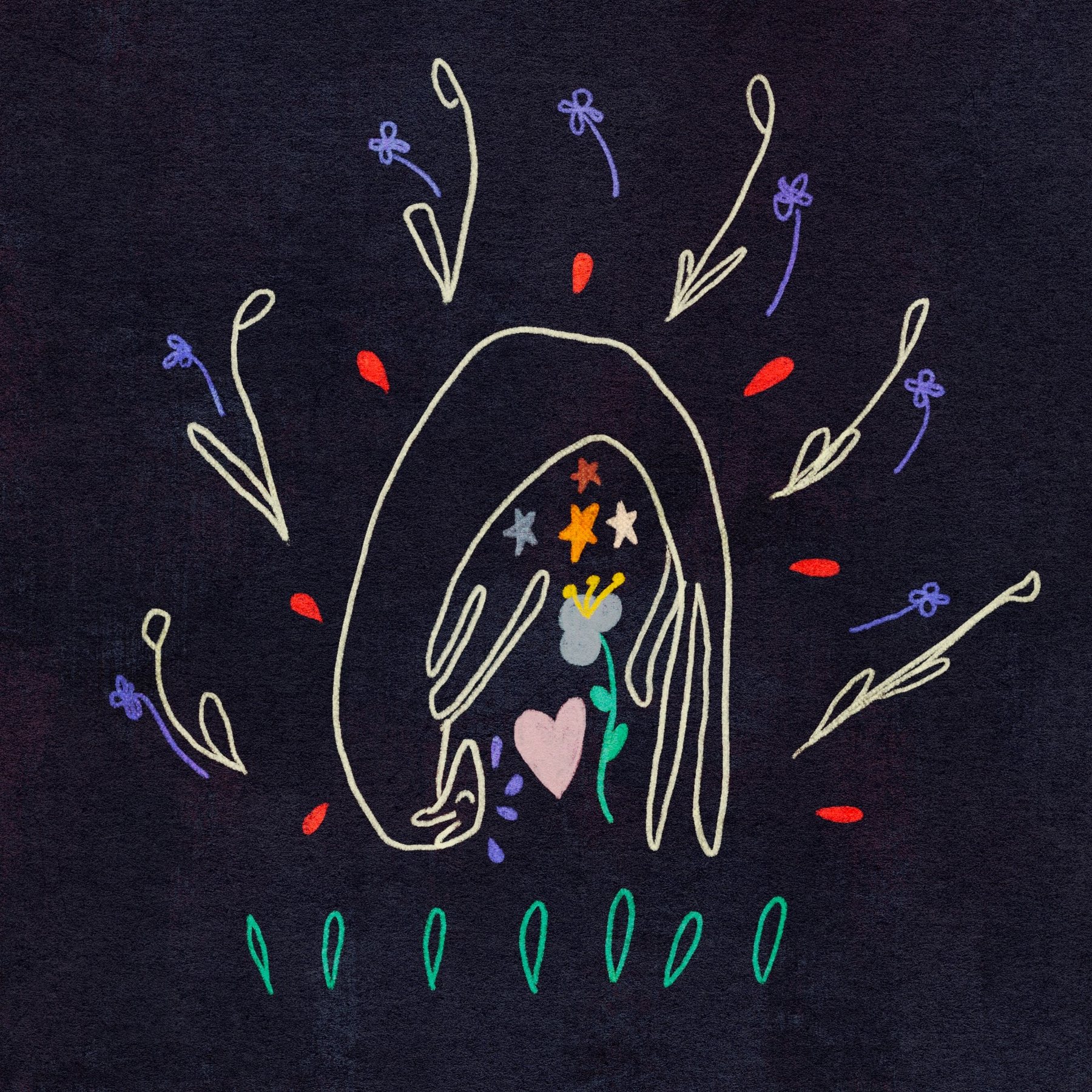 Hand-drawn Valley Taylor artwork with flowers, arrows, stars, and a figure