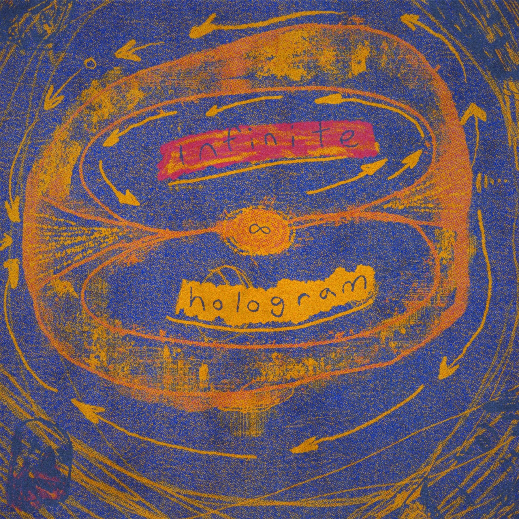 Blue and orange hand-drawn infinite hologram artwork